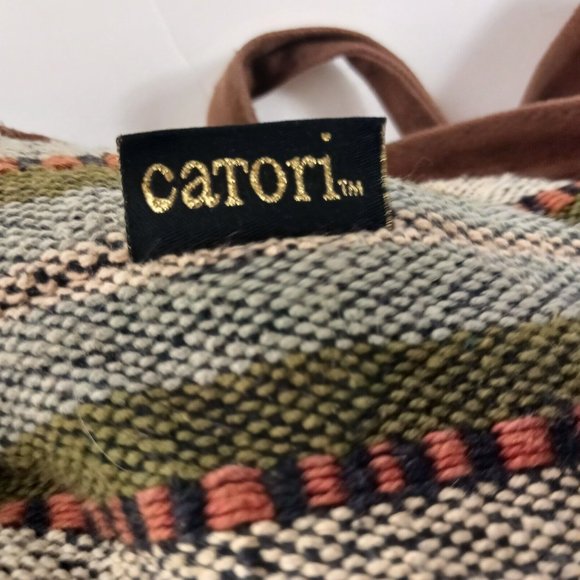 Catori Southwestern Drawstring Mini Backpack Bag Brown Blanket Canvas Tweed - Picture 5 of 15